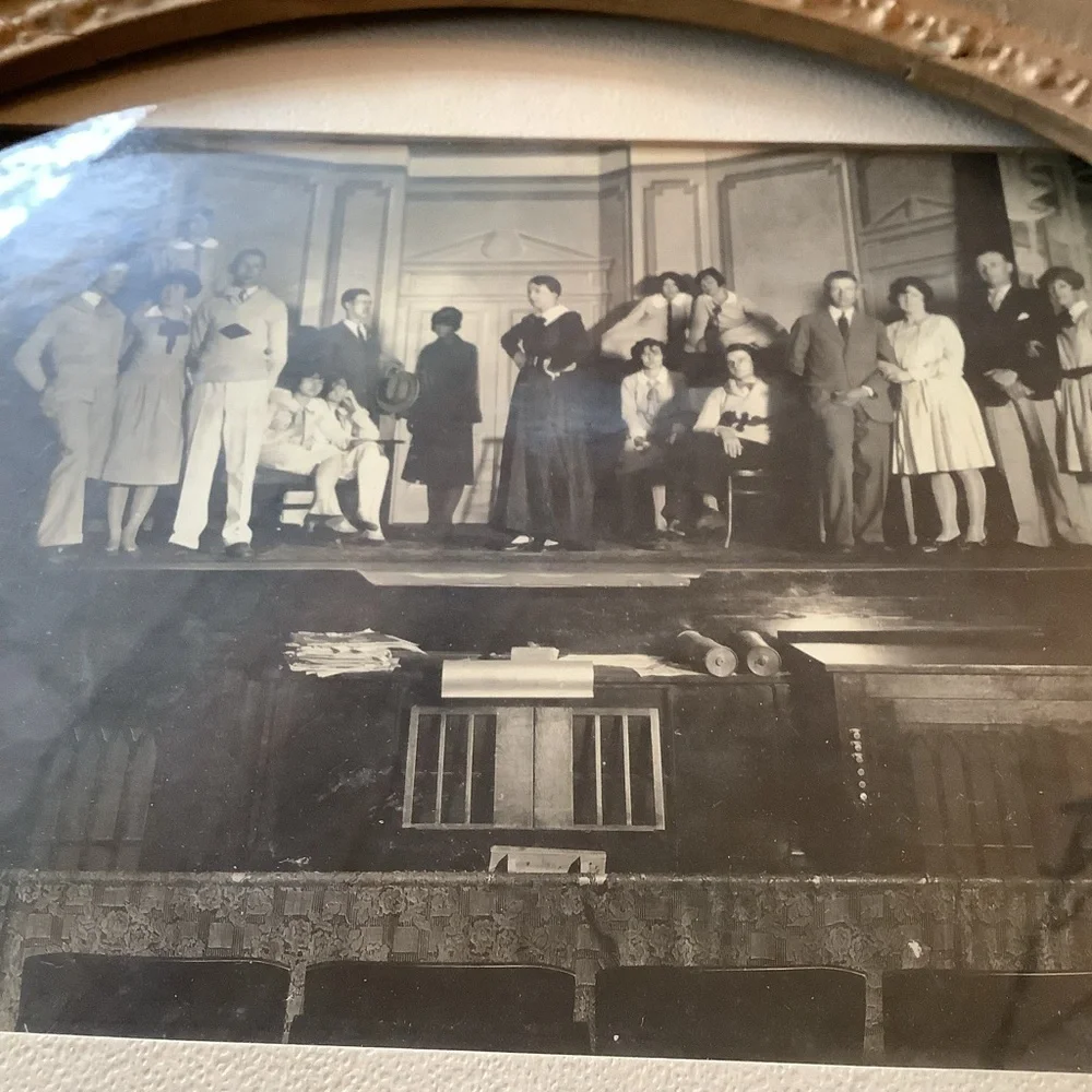 Antique Oval Gold Ornate Wood Frame with Old Play Performance Original Photo